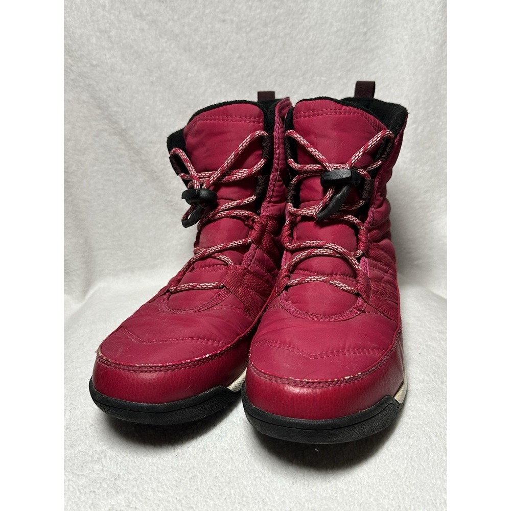 Sorel Winter Boots Size Five Pink With Elastic Pull Gently Used Minor Defect